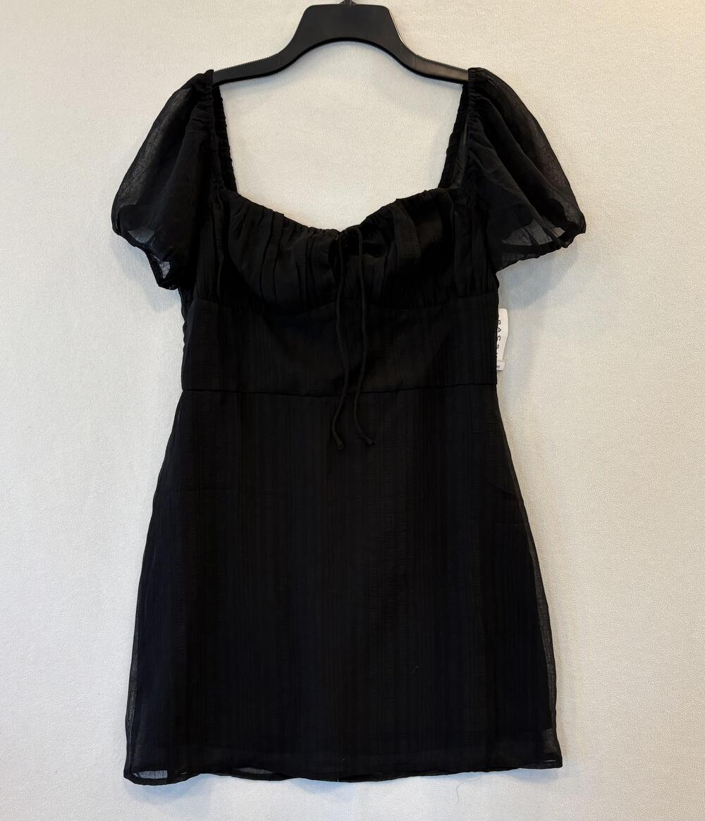 LA Hearts Dress Womens Medium Black Bustier Mini Short Puff Sleeve Semi Sheer